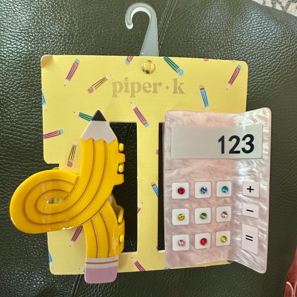 NWT  Piper K back to school hair clips set of 2- Pencil and Calculator